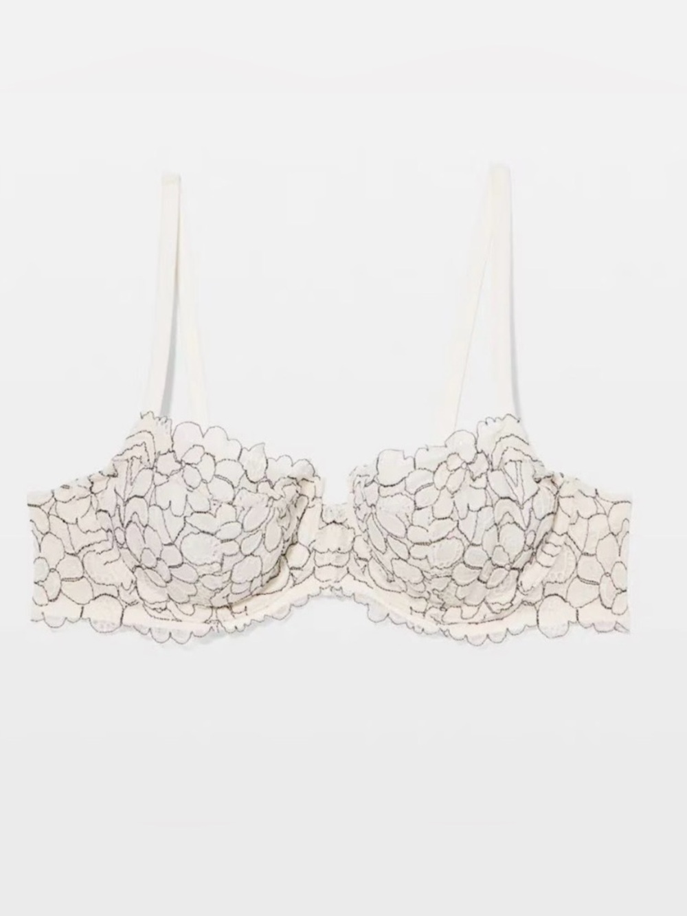 Like New! SOMA “Balconette Unlined Bra with Lace” 36C floral lace beige/black